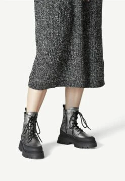 Tamaris Stiefelette - Enkellaarsjes Met Plateauzool - Silver Met Blk