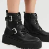 New Look Chunky Flatform - Cowboy-/Bikerlaarsjes - Black
