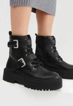 New Look Chunky Flatform - Cowboy-/Bikerlaarsjes - Black