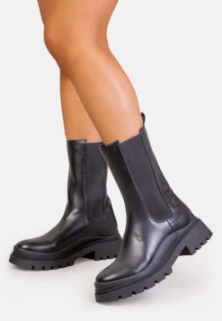 Mid Calf Chelsea With Chunky Heel - Laarzen - Black Pu