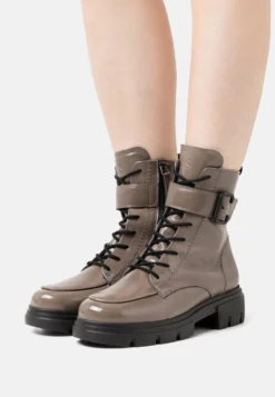 Paul Green Enkellaarsjes Met Plateauzool - Schlamm